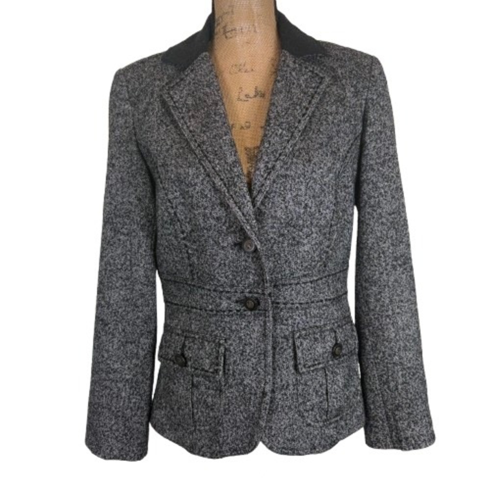 Cabi 629 Fox Hunt Riding Jacket Gray Herringbone Wool Blend Blazer Women Size 6